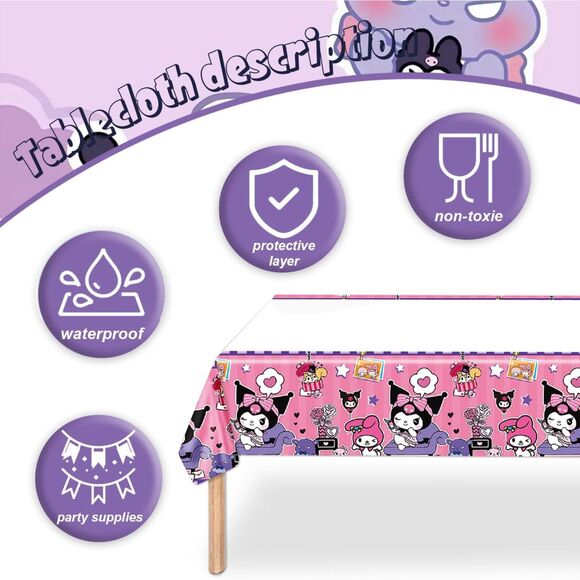 🎉 Kuromi Birthday Party Supplies Set – Plates, Napkins & Tablecloth – New - Picture 2 of 7